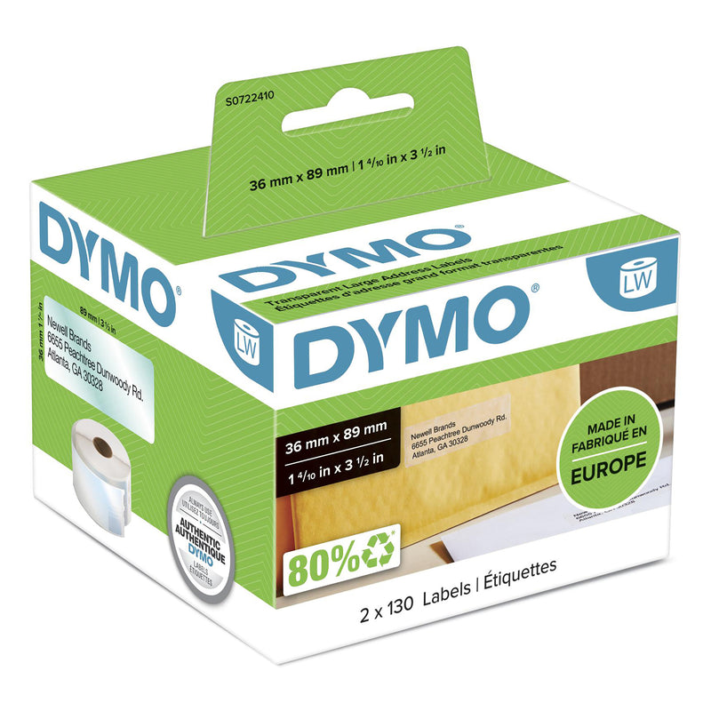 DYMO LW - Large Address Labels - 36 x 89 mm - S0722410 Transparent Selvklæbende printeretiket