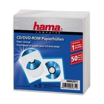 Hama CD-ROM Paper Sleeves 50, White 50 diske Hvid