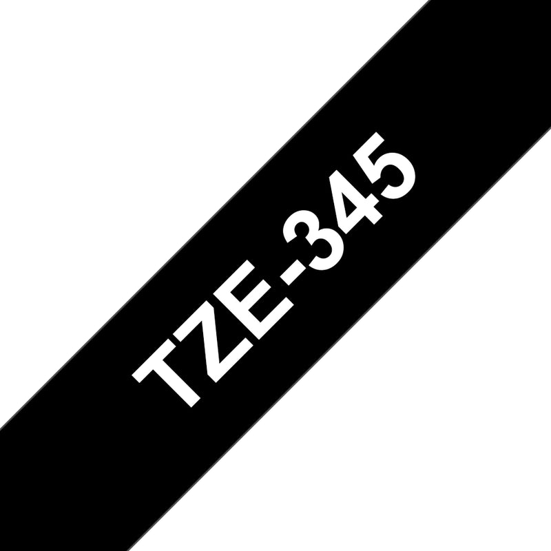 Brother TZE-345 etiketbånd Hvid på sort