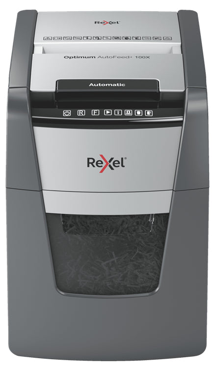 Rexel Optimum AutoFeed+ 100X papirmakulator 55 dB 22 cm Sort, Grå