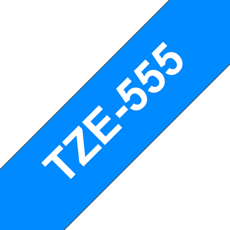 Brother TZE-555 etiketbånd Hvid på blå