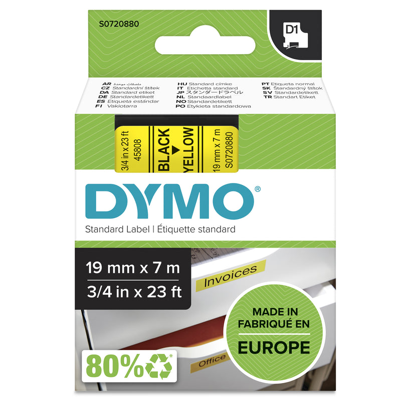 DYMO D1 Standard - Black on Yellow - 19mm etiketbånd Sort på gul