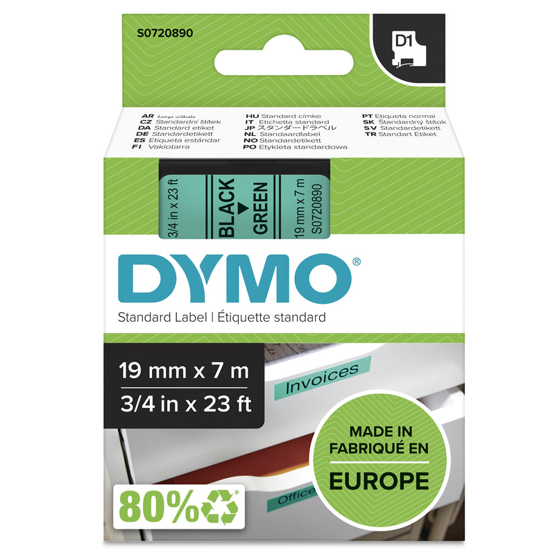 DYMO D1 Standard - Black on Green - 19mm etiketbånd Sort på grøn