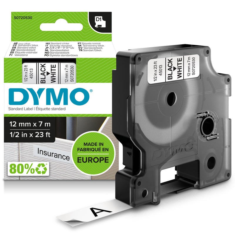 DYMO D1 Standard - Black on White - 12mm etiketbånd Sort på hvid