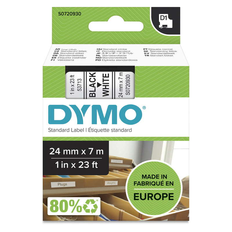 DYMO D1 Standard - Black on White - 24mm etiketbånd Sort på hvid