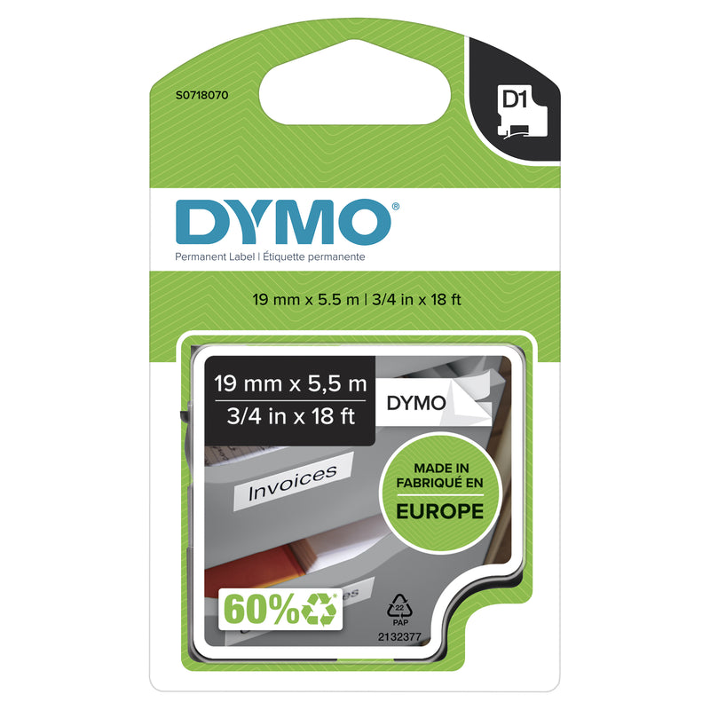 DYMO D1 Durable - Black on White - 19mm etiketbånd Sort på hvid