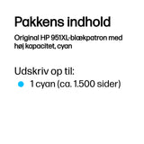 HP 951XL High Yield Cyan Original Ink Cartridge blækpatron 1 stk Højt (XL) udbytte Blå