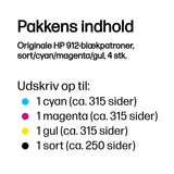 HP 912 4-Pack CMYK(4) Original Ink Cartridge Combo blækpatron Standard udbytte Sort, Blå, Magenta, Gul