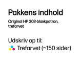 HP 302 Tri-color Original Ink Cartridge blækpatron 1 stk Standard udbytte Blå, Magenta, Gul