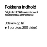 HP 303 2-pack Black/Tri-color Original Ink Cartridges blækpatron 2 stk Standard udbytte Sort, Blå, Magenta, Gul