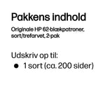 HP 62 2-Pack Tri-color/Black Original Ink Cartridge Combo blækpatron 2 stk Standard udbytte Sort, Blå, Magenta, Gul
