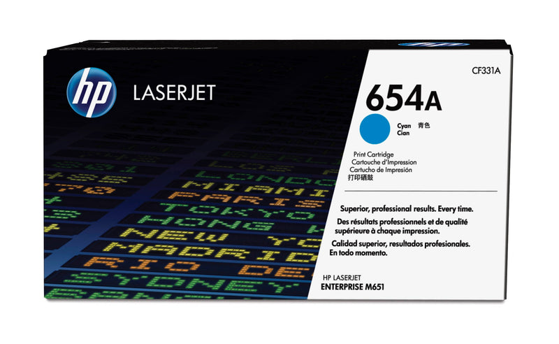 HP 654A Cyan Original LaserJet Toner Cartridge tonerpatron 1 stk Blå