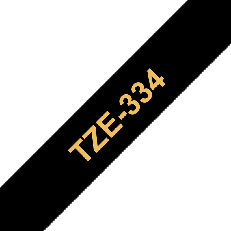 Brother TZE-334 etiketbånd Guld på sort