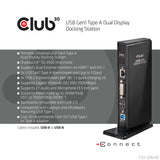 CLUB3D SenseVision USB3.0 Dual Display Docking Station Ledningsført USB 3.2 Gen 1 (3.1 Gen 1) Type-A Sort