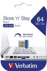 Verbatim Store 'n' Stay Nano USB-nøgle 64 GB USB Type-A 3.2 Gen 1 (3.1 Gen 1) Blå