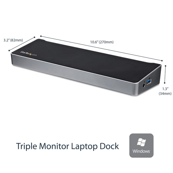 StarTech.com USB3DOCKH2DP dockingstation Ledningsført USB 3.2 Gen 1 (3.1 Gen 1) Type-A Sort, Sølv