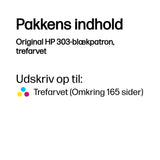 HP 303 Tri-color Original Ink Cartridge blækpatron 1 stk Standard udbytte Blå, Magenta, Gul
