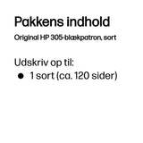 HP 305 Black Original Ink Cartridge blækpatron 1 stk Standard udbytte