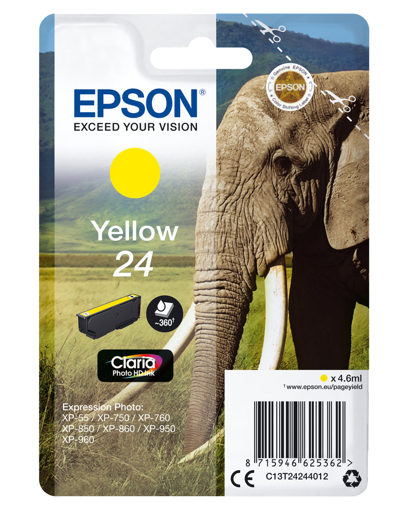 Epson Elephant C13T24244012 blækpatron 1 stk Original Standard udbytte Gul
