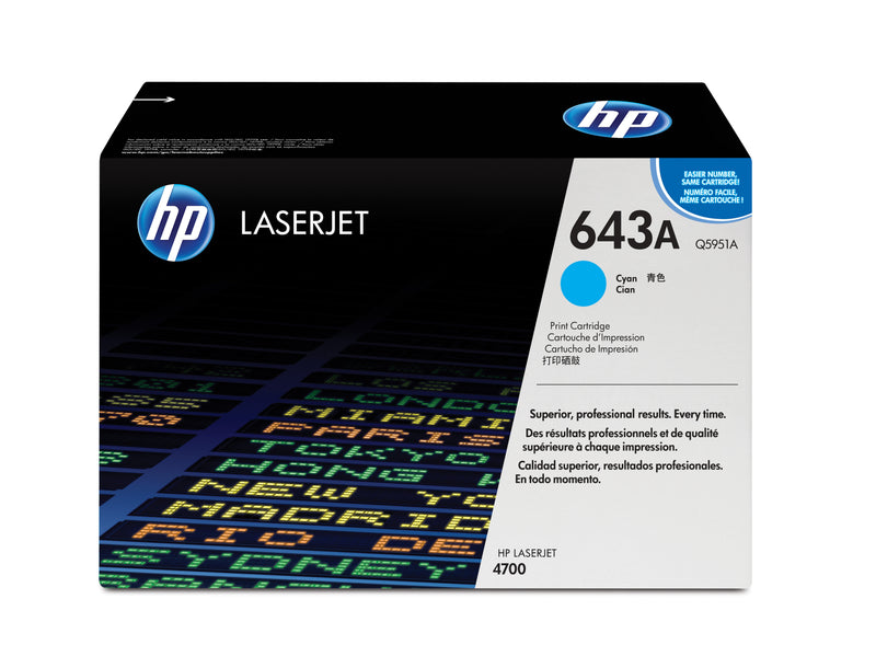 HP 643A Cyan Original LaserJet Toner Cartridge tonerpatron 1 stk Blå