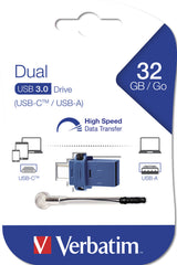 Verbatim 49966 USB-nøgle USB Type-A / USB Type-C 3.2 Gen 1 (3.1 Gen 1) Sort, Blå, Sølv