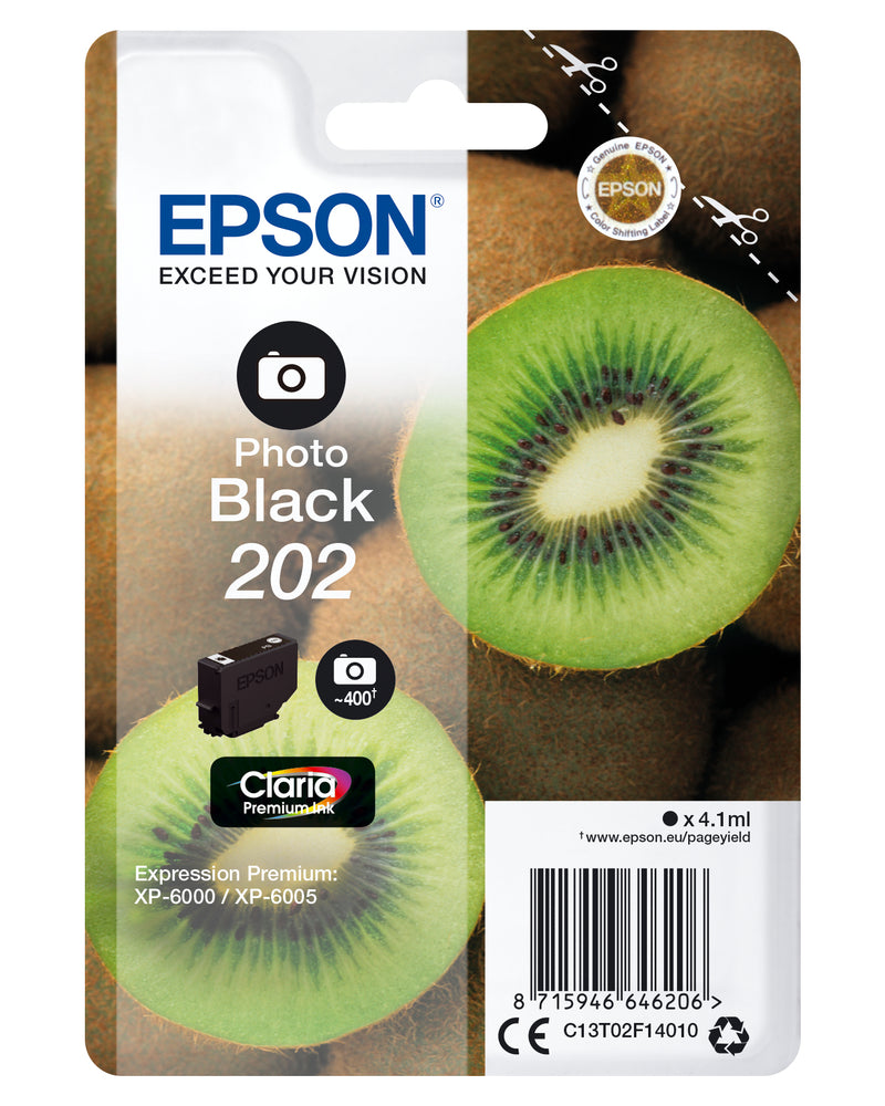 Epson Kiwi 202 blækpatron 1 stk Original Standard udbytte Foto sort
