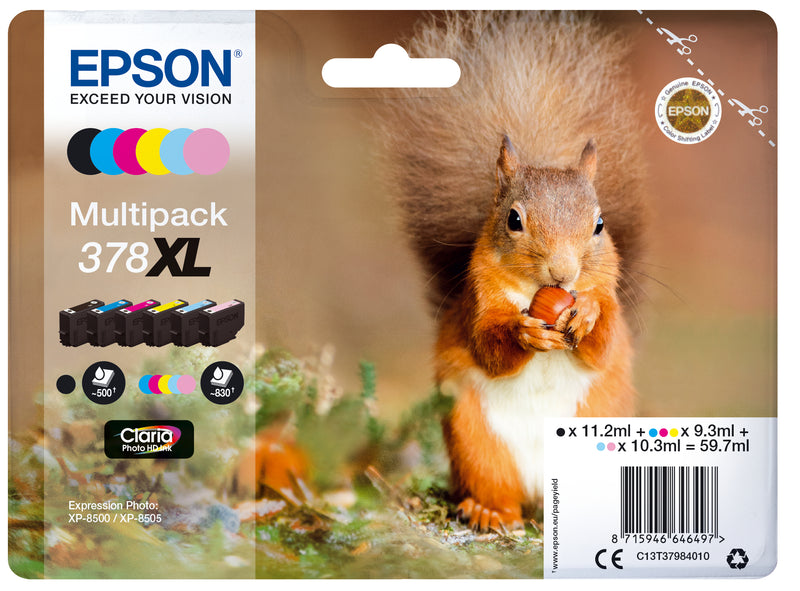 Epson Squirrel 378XL blækpatron 1 stk Original Højt (XL) udbytte Sort, Blå, Lys cyan, Magenta, Lys magenta, Gul