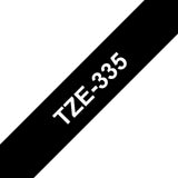 Brother TZE-335 etiketbånd Hvid på sort TZ