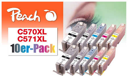 Peach 0F319980 blækpatron 10 stk Sort, Blå, Magenta, Foto sort, Gul