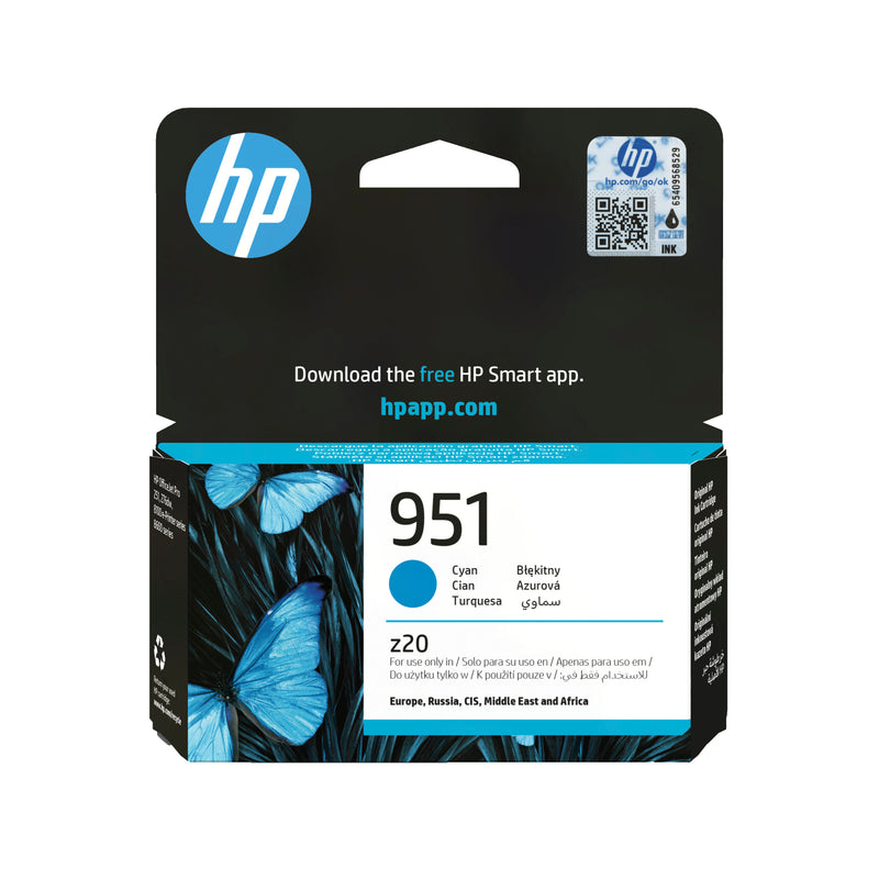 HP 951 Cyan Original Ink Cartridge blækpatron 1 stk Standard udbytte Blå