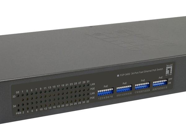 LevelOne FGP-3400W250 netværksswitch Ikke administreret Fast Ethernet (10/100) Strøm over Ethernet (PoE) Sort
