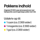 HP 201X 3-pack High Yield Cyan/Magenta/Yellow Original LaserJet Toner Cartridges tonerpatron Blå, Magenta, Gul