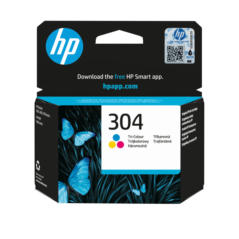 HP 304 Tri-color Original Ink Cartridge blækpatron 1 stk Standard udbytte Blå, Magenta, Gul