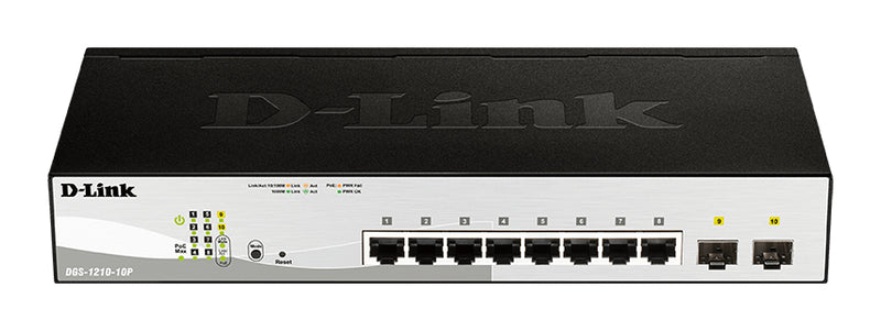 D-Link DGS-1210-10P Administreret L2 Gigabit Ethernet (10/100/1000) Strøm over Ethernet (PoE) 1U Sort