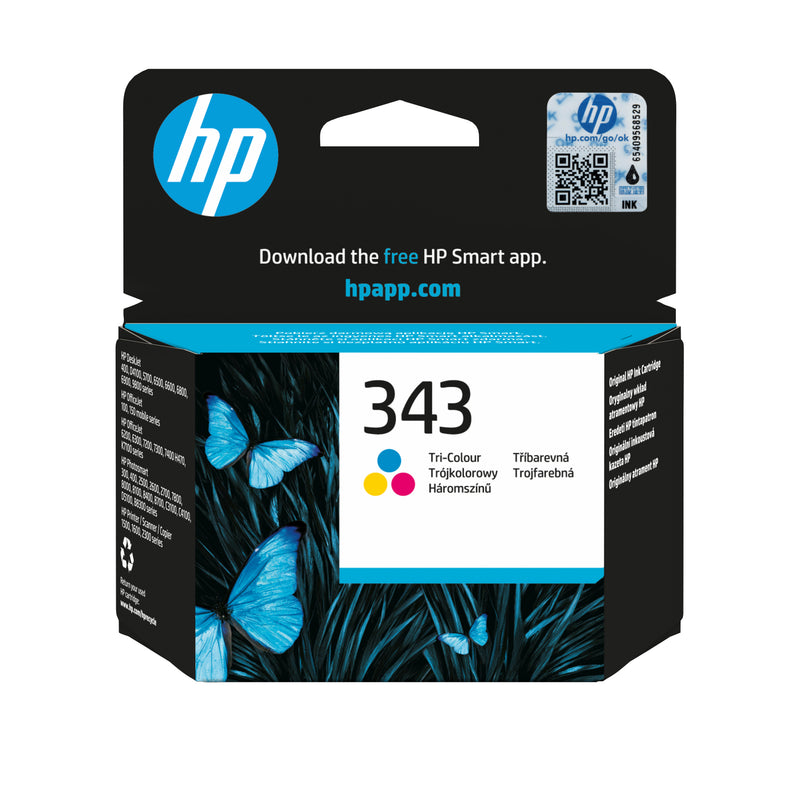 HP 343 Tri-color Original Ink Cartridge blækpatron 1 stk Standard udbytte Blå, Magenta, Gul