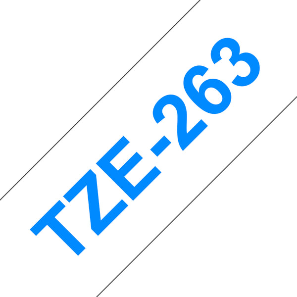 Brother TZE-263 etiketbånd Blå på hvid