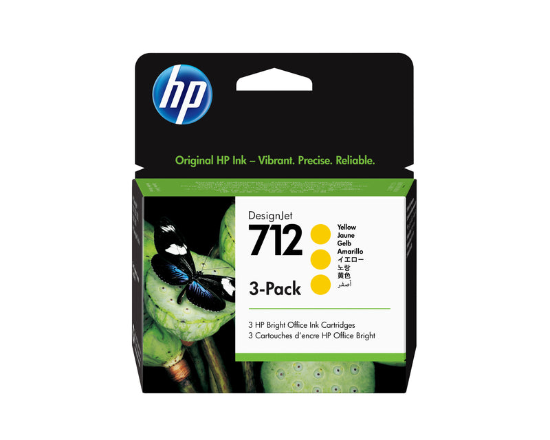 HP 712 3-pack 29-ml Yellow DesignJet Ink Cartridge printhoved Termisk inkjet