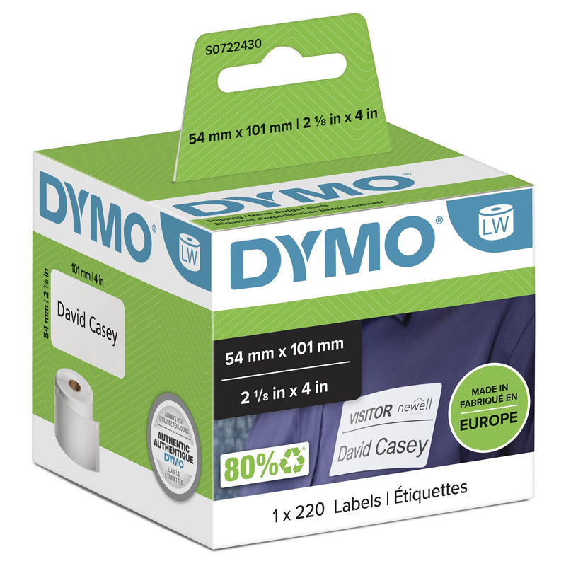 DYMO LW - Shipping / Name Badge Labels - 54 x 101 mm - S0722430 Hvid Selvklæbende printeretiket
