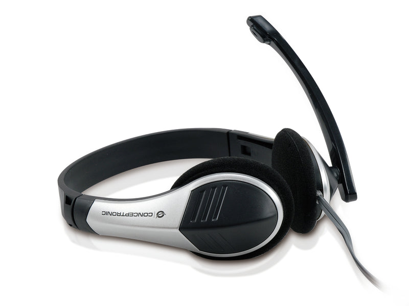 Conceptronic CCHATSTAR2_V2 Headset Ledningsført Kontor/Callcenter Sort, Sølv