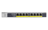 NETGEAR GS108LP Ikke administreret Gigabit Ethernet (10/100/1000) Strøm over Ethernet (PoE) 1U Sort, Grå
