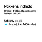 HP 953XL High Yield Cyan Original Ink Cartridge blækpatron 1 stk Højt (XL) udbytte Blå