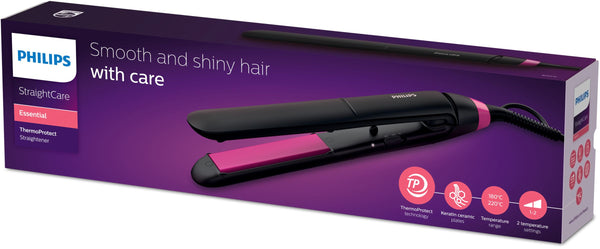 Philips StraightCare Essential BHS375/00 hårstyler Glattebørste Varm Sort, Lyserød 1,8 m