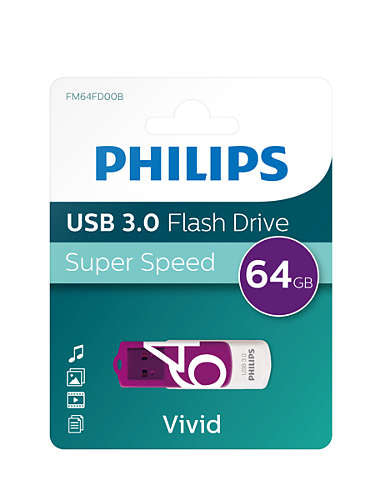 Philips FM64FD00B USB-nøgle 64 GB USB Type-A 3.2 Gen 1 (3.1 Gen 1) Lilla, Hvid