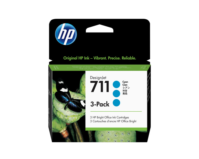 HP 711 3-pack 29-ml Cyan DesignJet Ink Cartridges printhoved Termisk inkjet