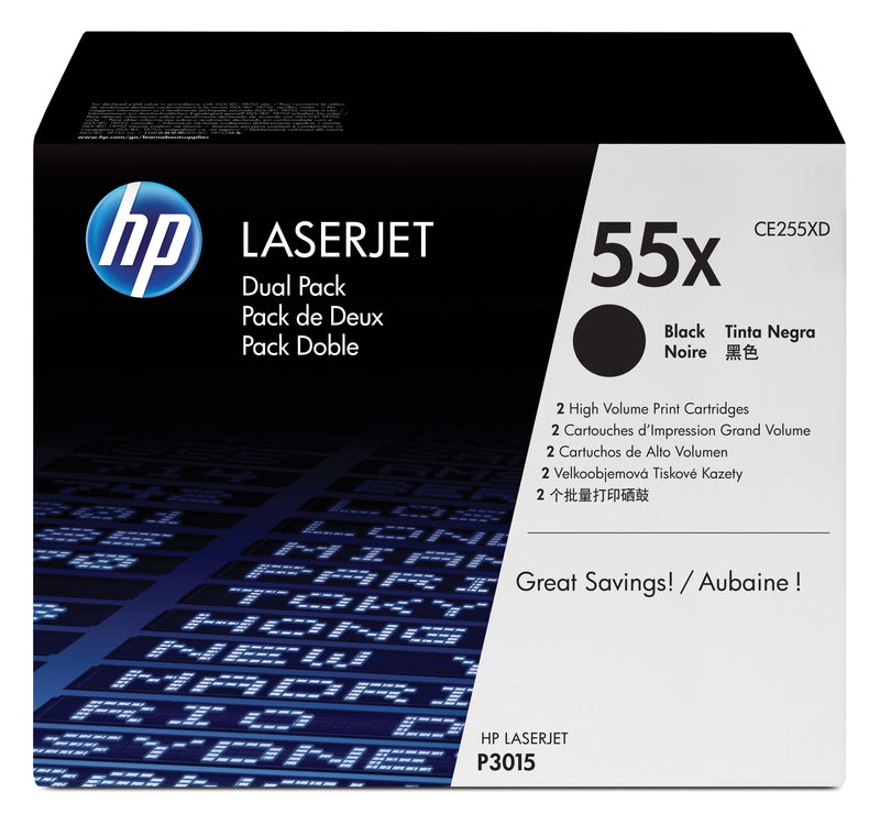 HP 55X 2-pack High Yield Black Original LaserJet Toner Cartridges tonerpatron 2 stk