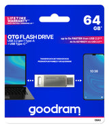 Goodram ODA3 USB-nøgle 64 GB USB Type-A / USB Type-C 3.2 Gen 1 (3.1 Gen 1) Sølv
