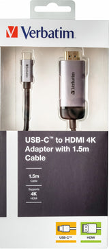 Verbatim 49144 videokabel adapter 1,5 m USB Type-C HDMI Sort, Sølv