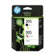 HP 305 2-Pack Tri-color/Black Original Ink Cartridge blækpatron Standard udbytte Sort, Blå, Magenta, Gul