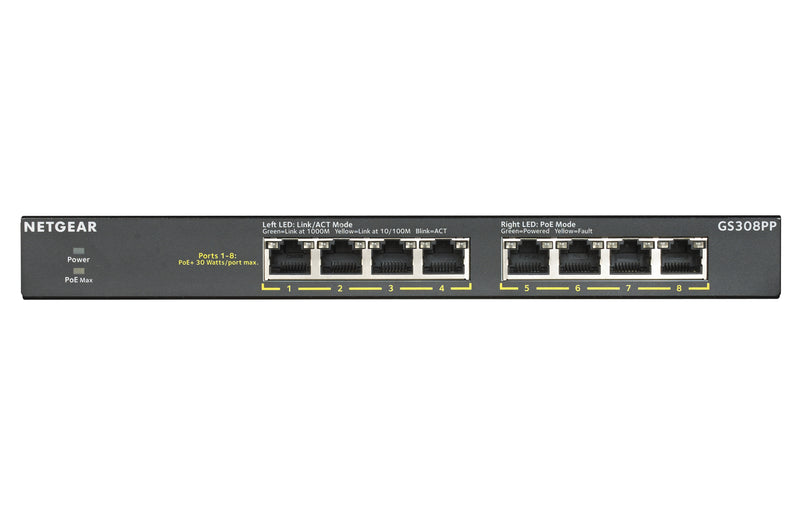 NETGEAR GS308PP Ikke administreret Gigabit Ethernet (10/100/1000) Strøm over Ethernet (PoE) Sort