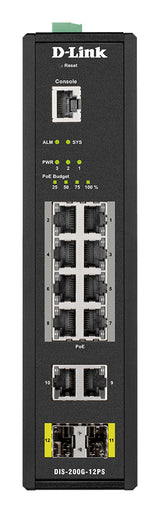 D-Link DIS-200G-12PS netværksswitch Administreret L2 Gigabit Ethernet (10/100/1000) Strøm over Ethernet (PoE) Sort